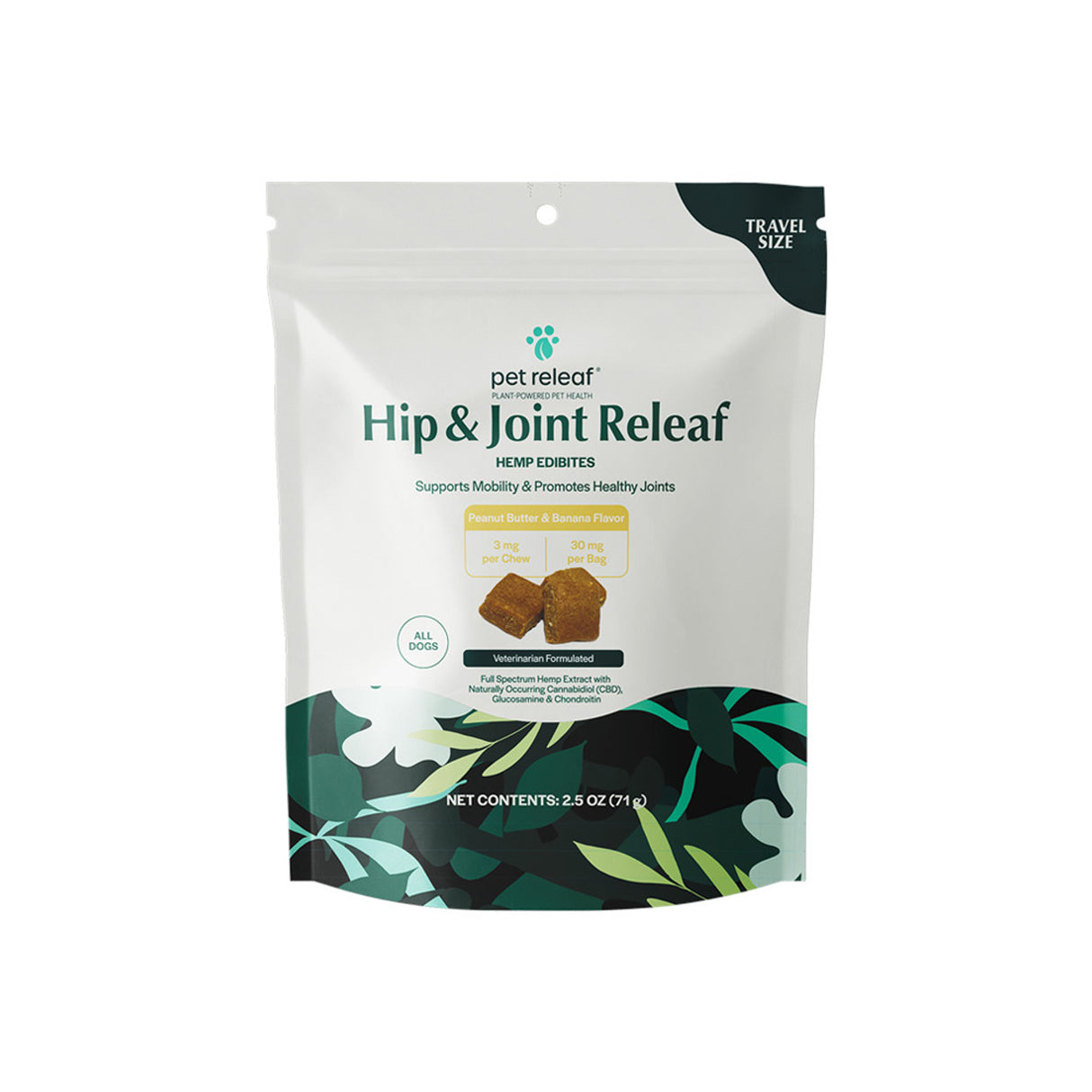 Pet Releaf Hip & Joint Releaf, Peanut Butter & Banana CBD Edibites, Travel Size