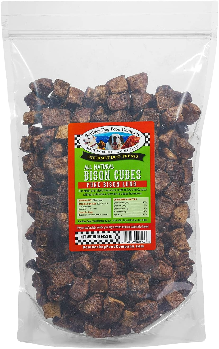 Boulder All Natural Pure Bison Lung Cubes, 16oz