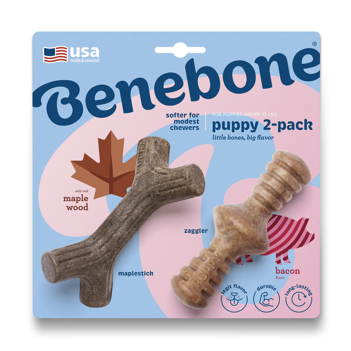 Benebone Puppy Maplestick & Zaggler Bacon, 2pk