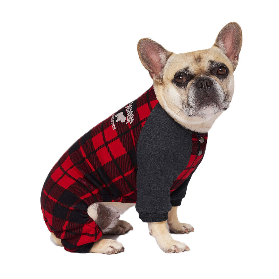 Canada Pooch Frosty Fleece Sweatsuit, Red Plaid Size 22