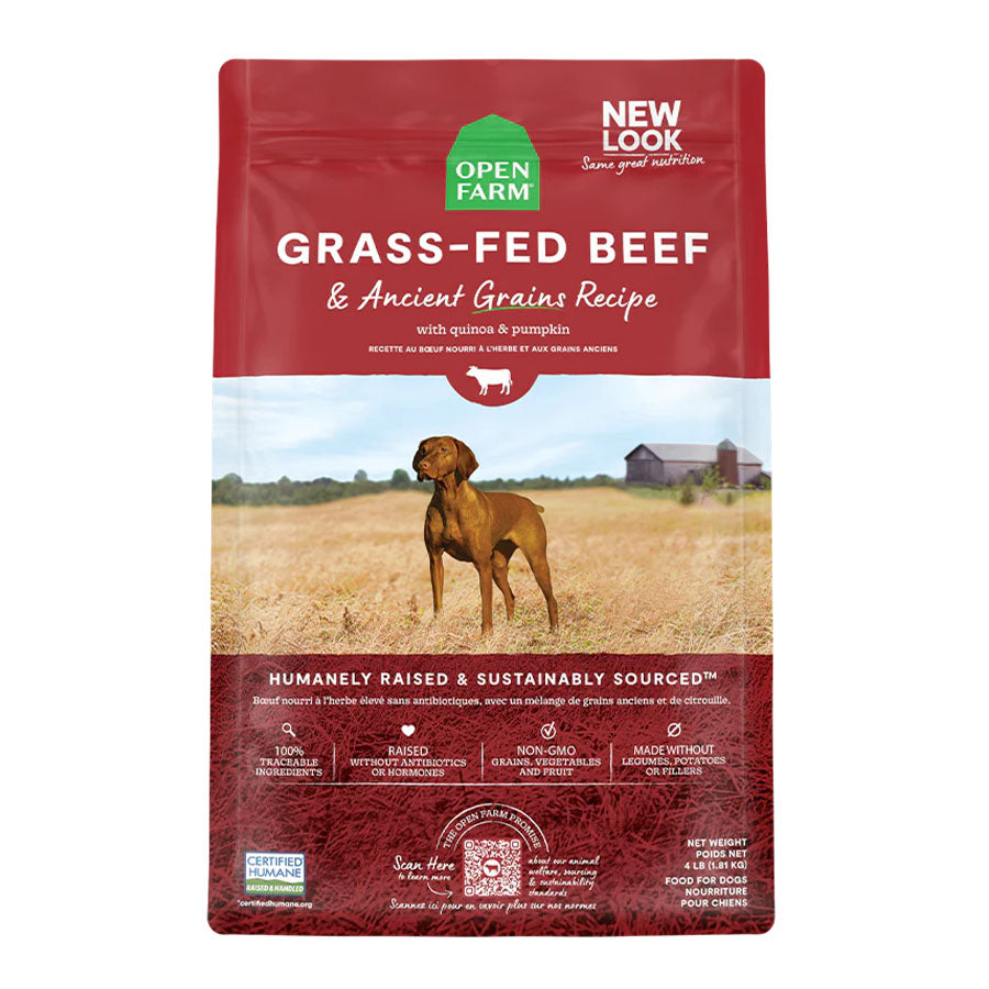 Open Farm Grass-Fed Beef & Ancient Grains Dry Dog Food, 4lbs