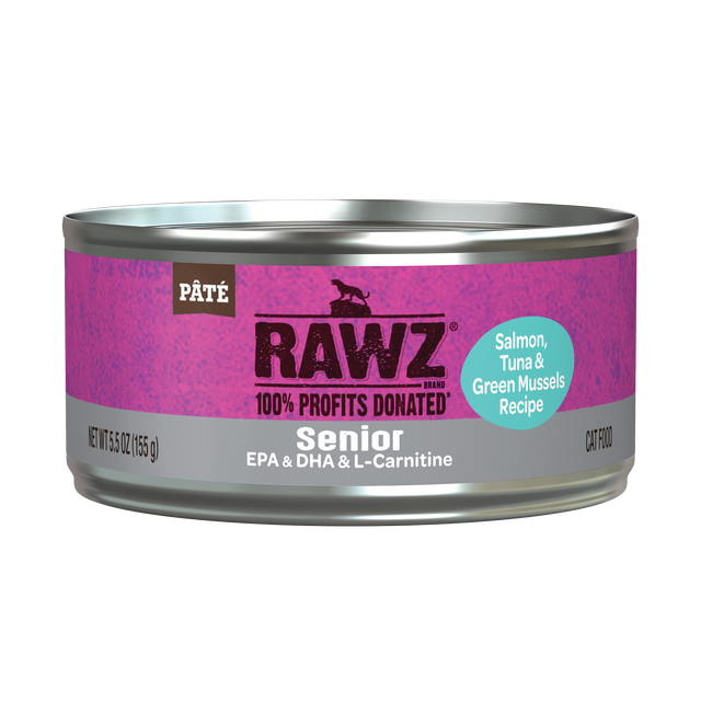 Rawz Senior Salmon, Tuna & Green Mussel Pate Canned Cat Food, 5.5oz