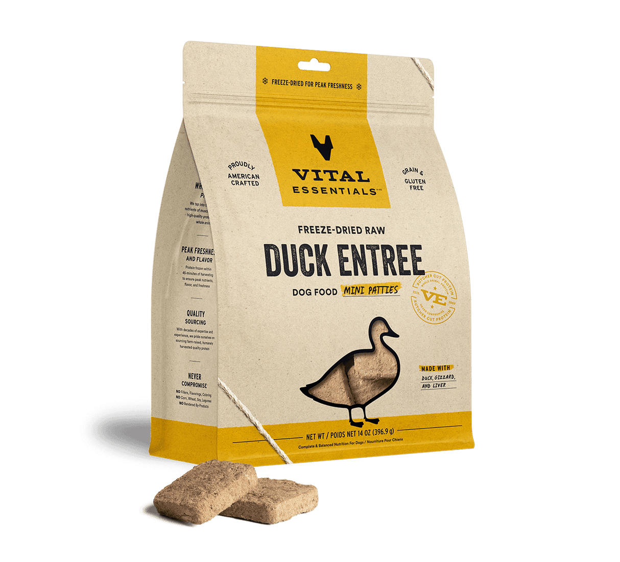 Vital Essentials Freeze Dried Duck Mini Patties, 14oz