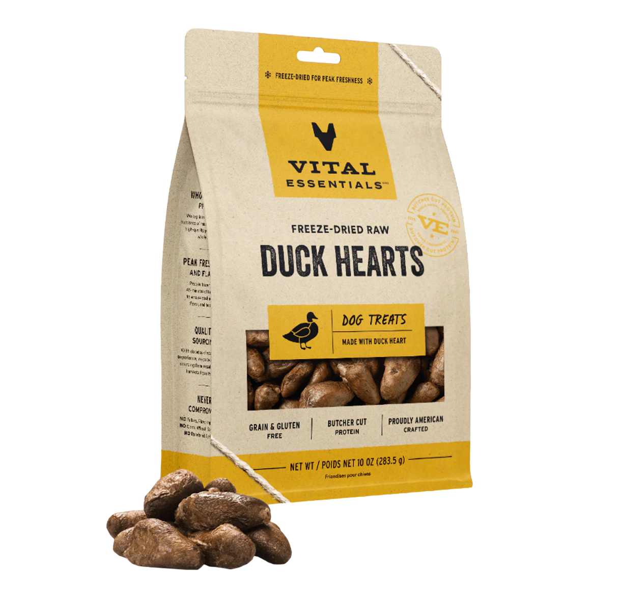 Vital Essentials Freeze Dried Duck Hearts Dog Treats, 10oz