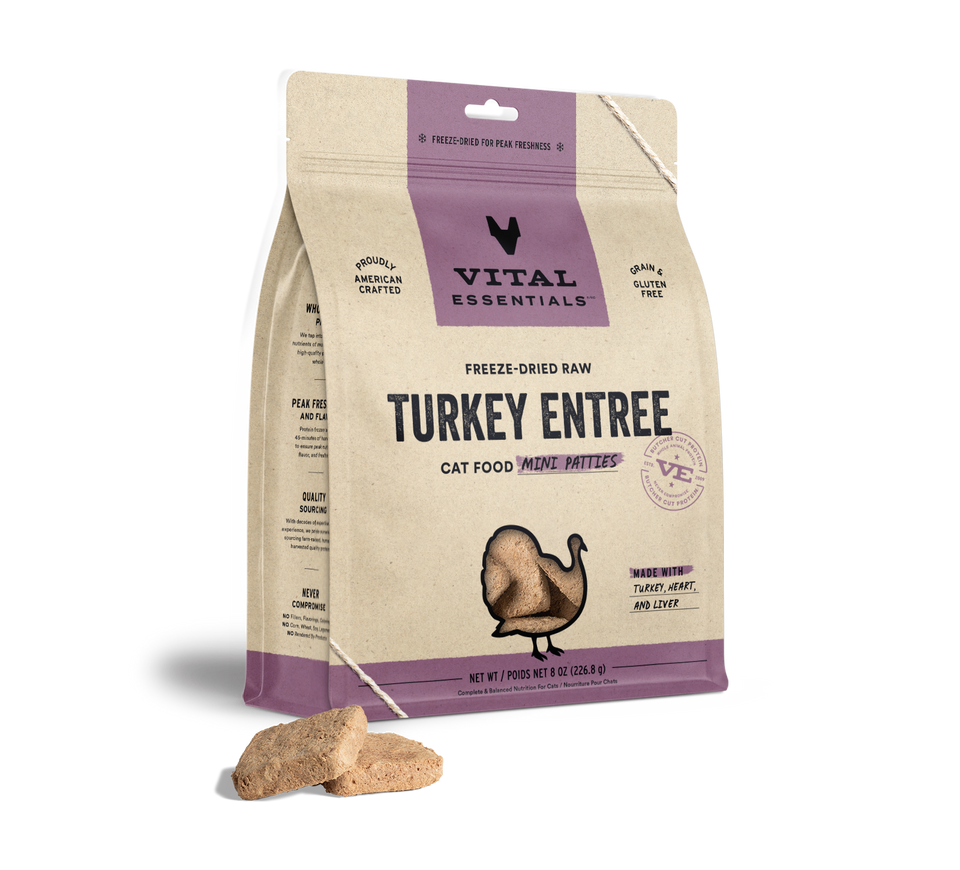 Vital Essentials Cat Freeze-Dried Turkey Mini Patties, 8oz