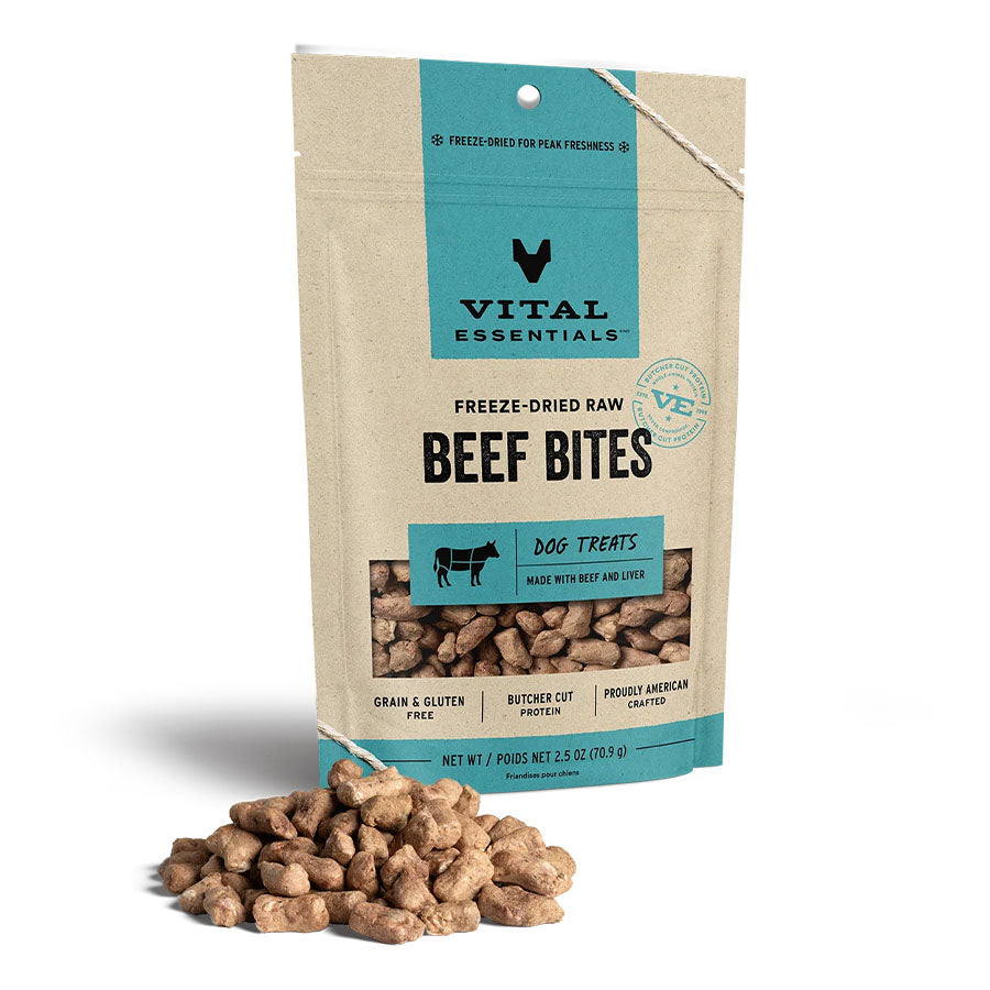 Vital Essentials Freeze Dried Beef Bites Dog Treats, 2.5 oz