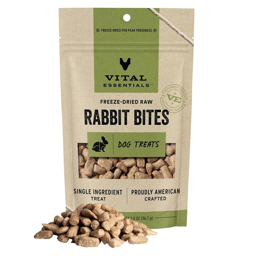 Vital Essentials Freeze Dried Rabbit Bites Dog Treats, 2oz