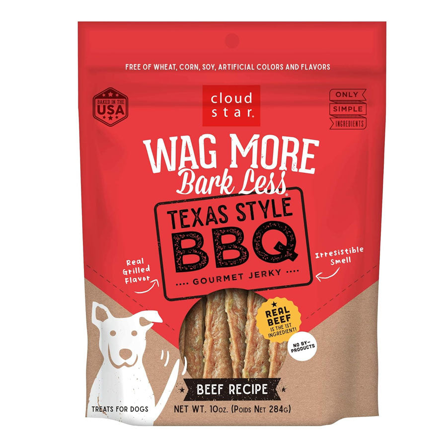 Wag More Bark Less Jerky Grain Free Dog Treats, Texas BBQ Beef, 10oz