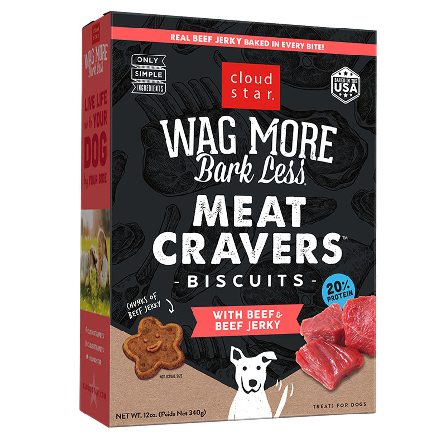 Wag More Bark Less Meat Cravers Crunchy Dog Treats, Beef, 12oz