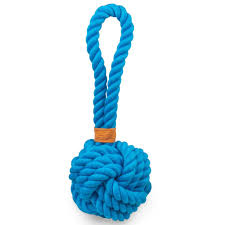 Thoozy Ball Tug Rope Toy with Handle, Blue, 5"
