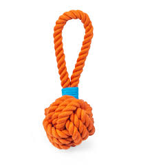Thoozy Ball Tug Rope Toy with Handle, Orange, 3"