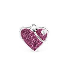MyFamily Shine Small Heart ID Tag, Glitter Pink