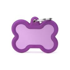 MyFamily Hushtag Aluminum Bone ID Tag, Purple Rubber