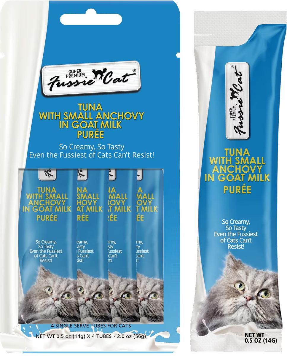 Fussie Cat GF Premium Tuna with Anchovy in Goat Milk Puree, 4ct