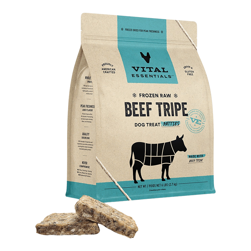 Vital Essentials Frozen Raw Beef Tripe Dog Treat Patties, 6lbs