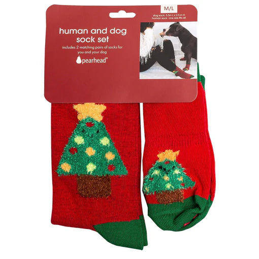 Pearhead Holiday Tree Human & Dog Sock Set, 2pc