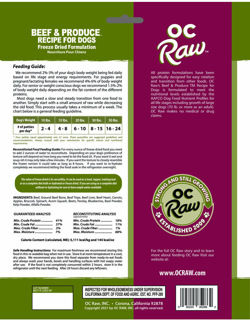 OC Raw Freeze Dried Sliders Beef & Produce,14oz