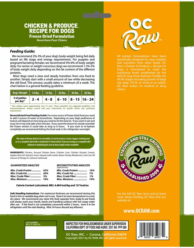 OC Raw Freeze Dried Sliders Chicken & Produce, 14oz