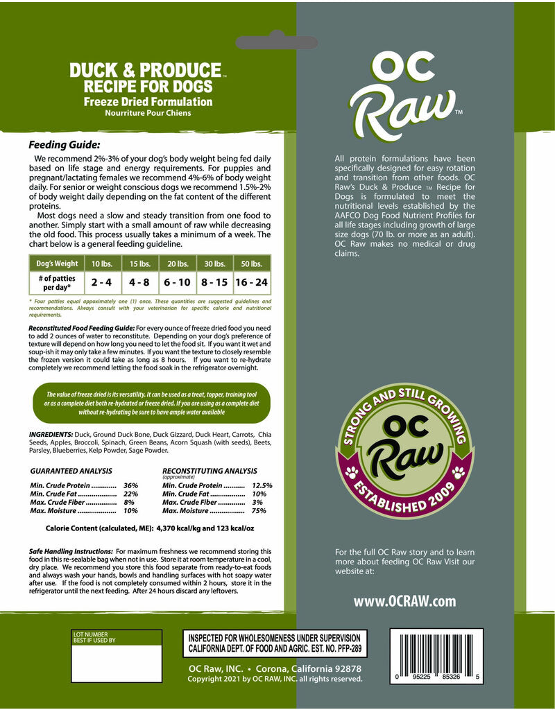 OC Raw Freeze Dried Sliders Duck & Produce, 14oz