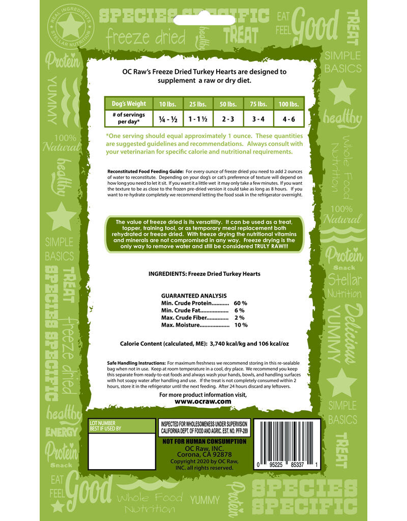 OC Raw Freeze Dried Turkey Hearts, 4oz