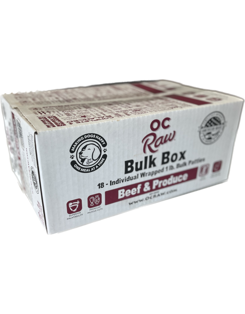 OC Raw Frozen Patties Beef & Produce Bulk Box, 18lbs