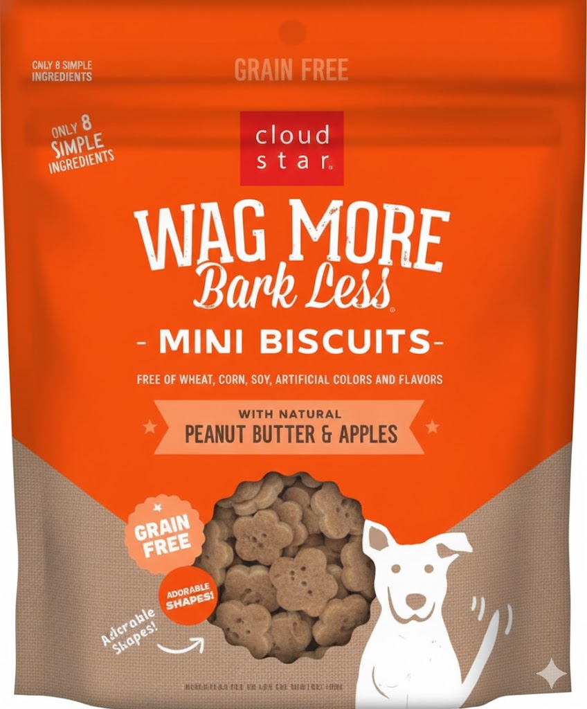Wag More Bark Less Mini Crunchy Grain Free Dog Treats, Peanut Butter & Apples, 7oz