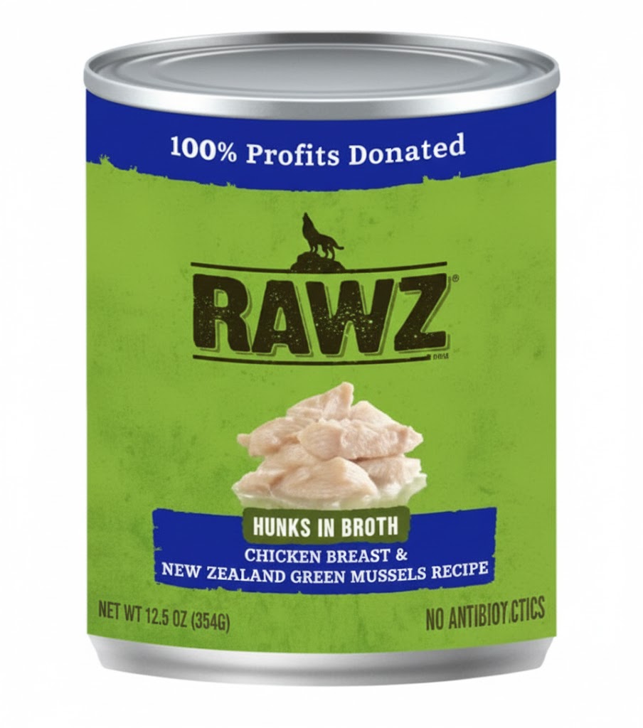 Rawz Hunks Chicken & NZGM Canned Dog Food,12.5oz