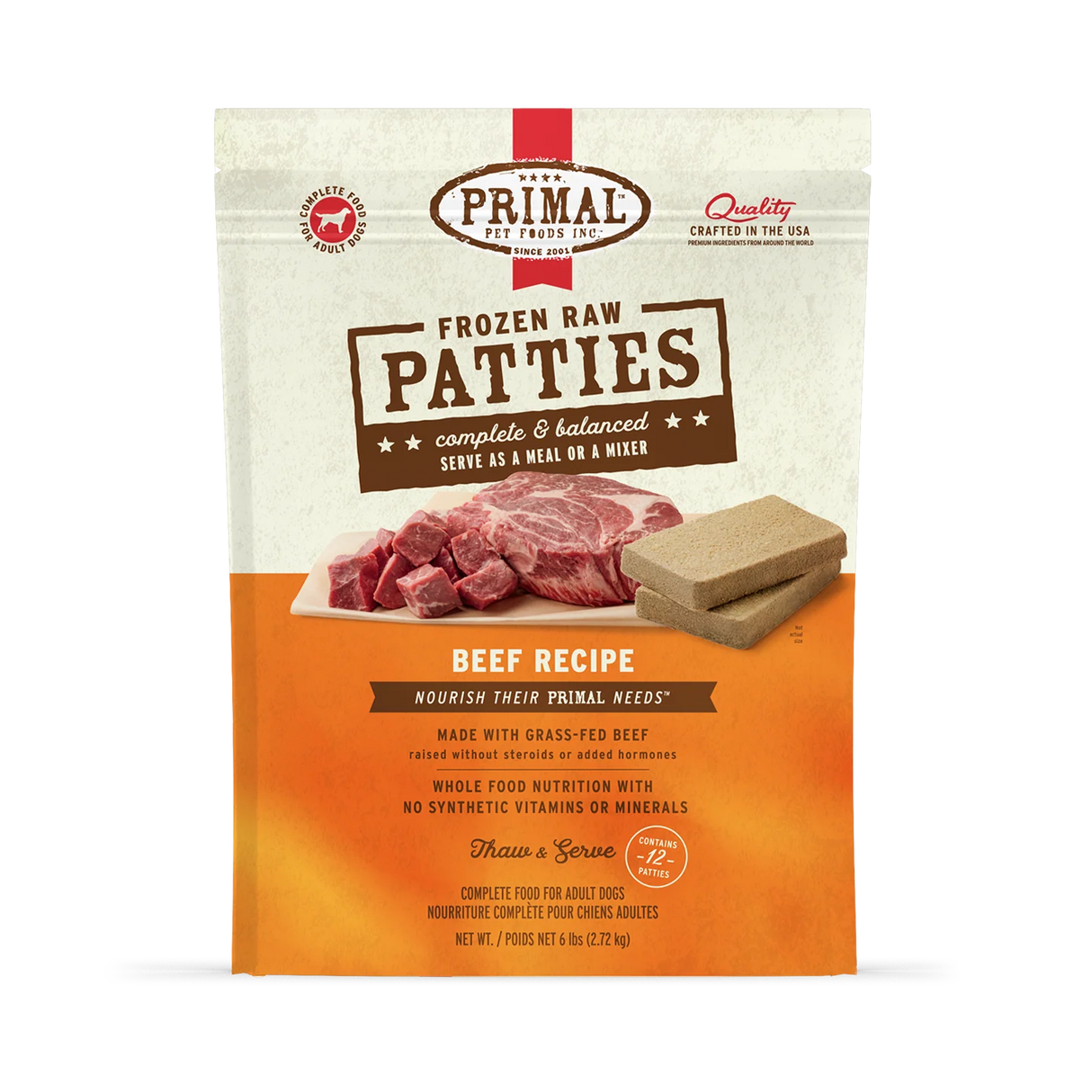 Primal Dog Frozen Beef Patties, 18lb
