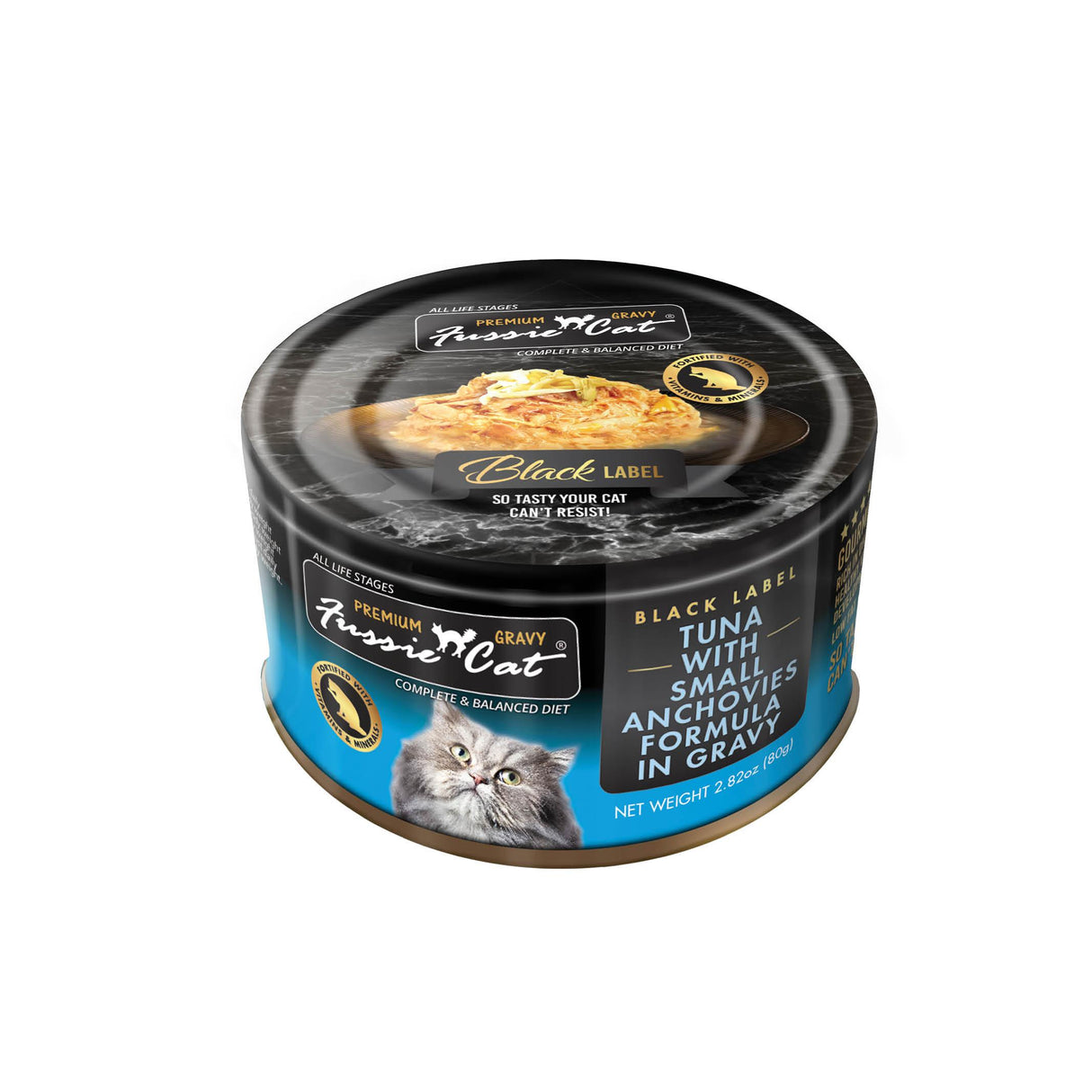Fussie Cat Premium Black Label Tuna w/Anchovies in Gravy, 2.82oz