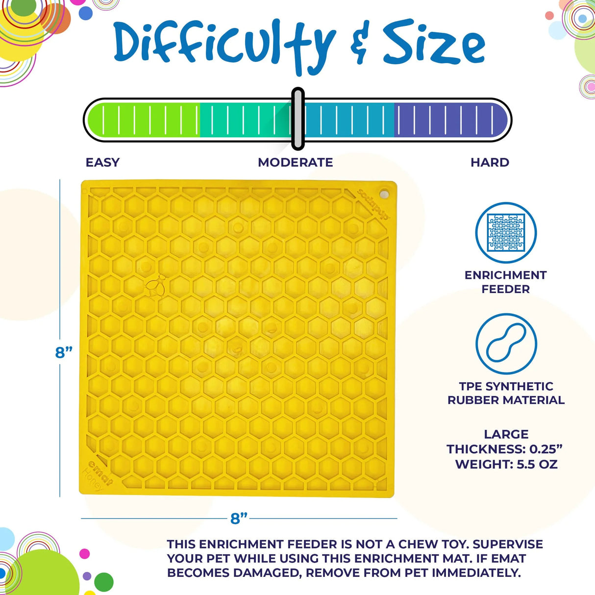 SodaPup TPE eMat Enrichment Lick Mat Honeycomb Yellow, 8"