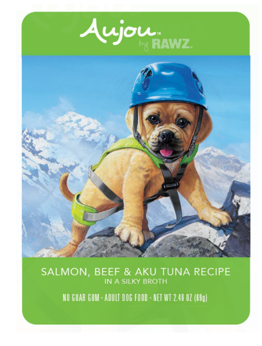Rawz Aujou Salmon, Beef & Tuna Dog Food Pouch, 2.5oz