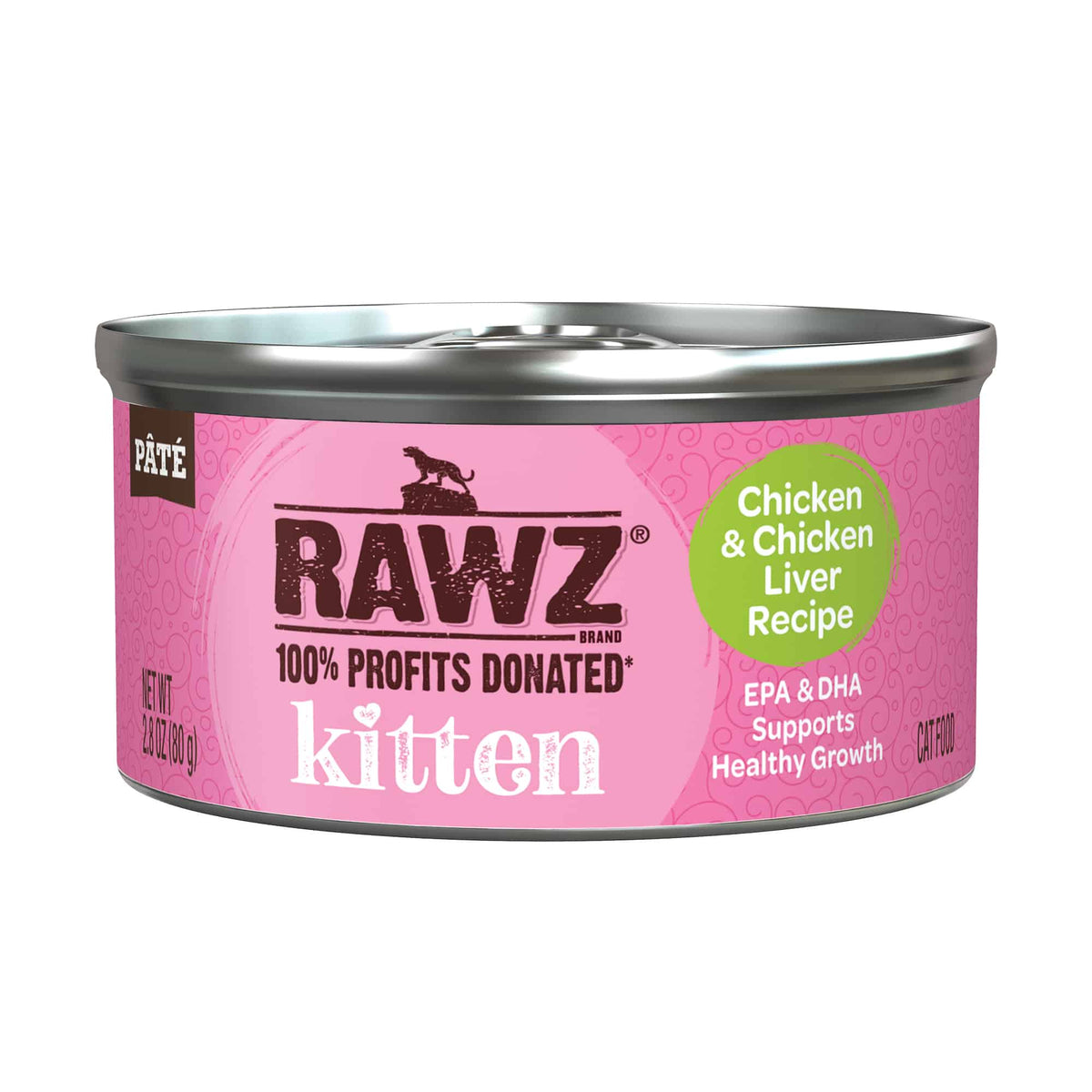 Rawz Kitten Chicken & Liver Pate Canned Cat Food, 2.8oz