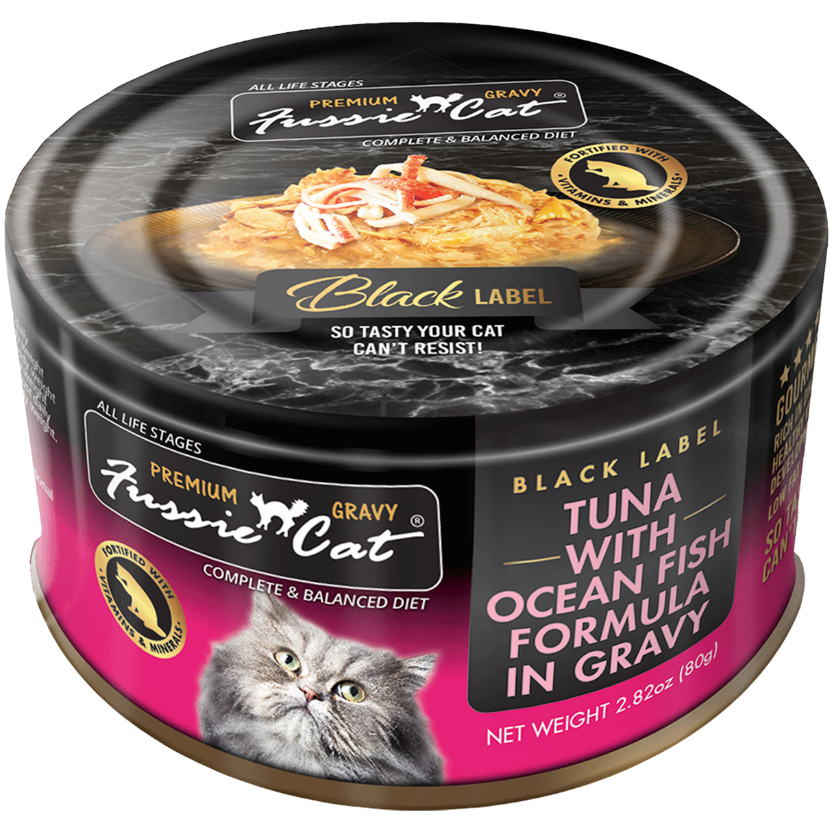 Fussie Cat Premium Black Label Tuna w/Oceanfish in Gravy, 2.82oz
