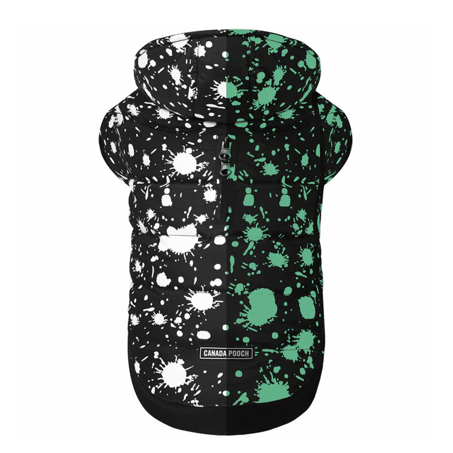 Canada Pooch Glow in the Dark with Black Splatter Prism Puffer