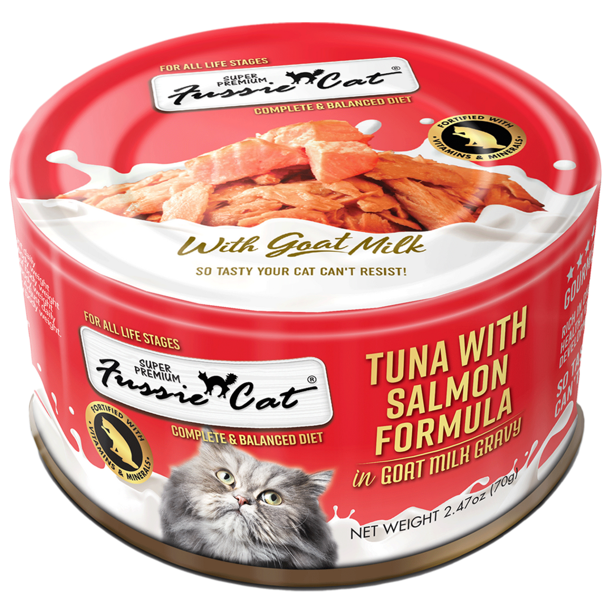 Fussie Cat Tuna & Salmon in Goat Milk, 2.47oz