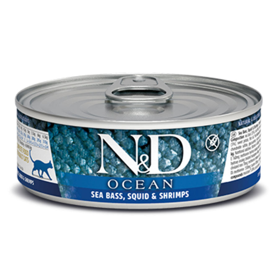 Farmina N&D Ocean Sea Bass, Squid and Shrimp Canned Adult Cat Food, 2.8oz