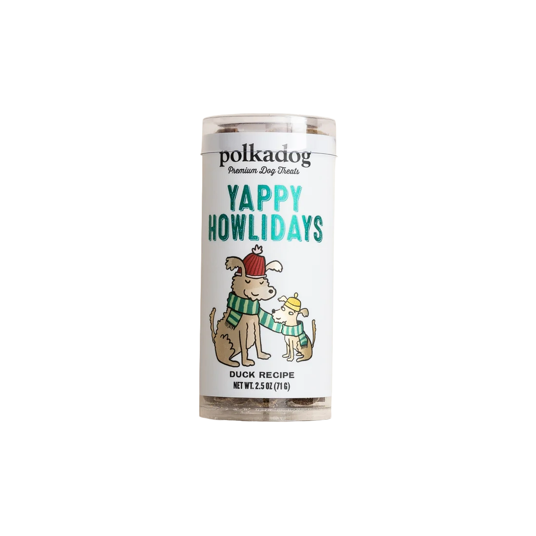 Polkadog  Holiday Mini Tube: Yappy Howlidays, Lucky Duck Bits, 2oz