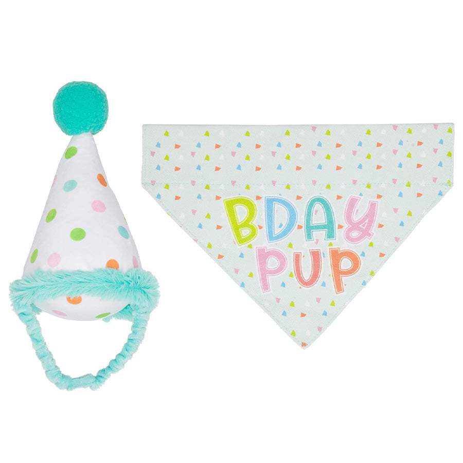 Pearhead Birthday Pup Bandana Hat Set, S/M