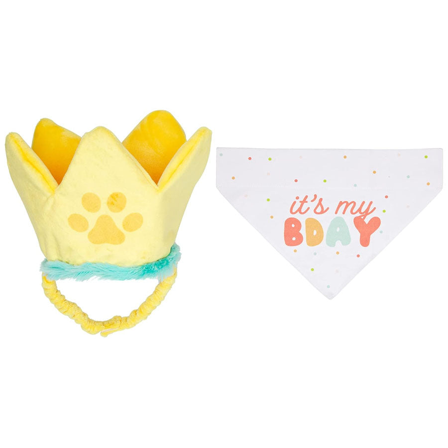 Pearhead Happy Barkday Pet Bandana Hat Set, M/L