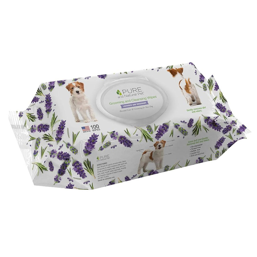 Pure and Natural Grooming Lavender Wipes, 100ct