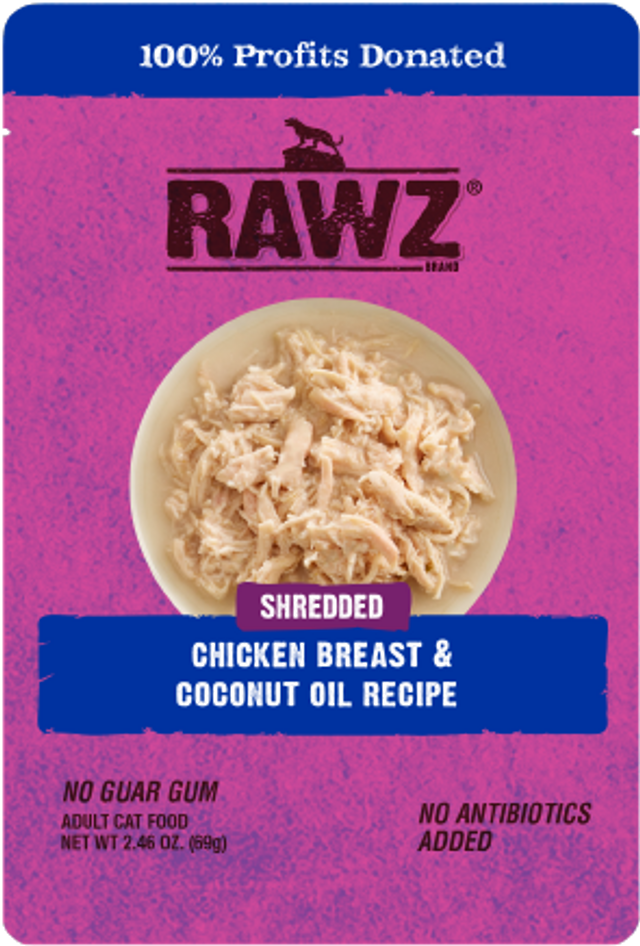 Rawz Shredded Chicken & Coconut Cat Food Pouch, 2.5oz