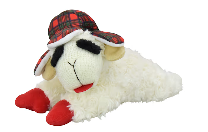 Multipet Lamb Chop w/ Buffalo Plaid Trapper Hat,10.5"