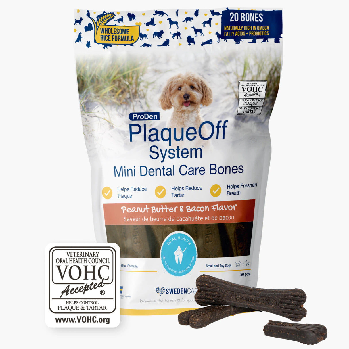 Proden PlaqueOff Mini Dental Bones, PB & Bacon, 12oz