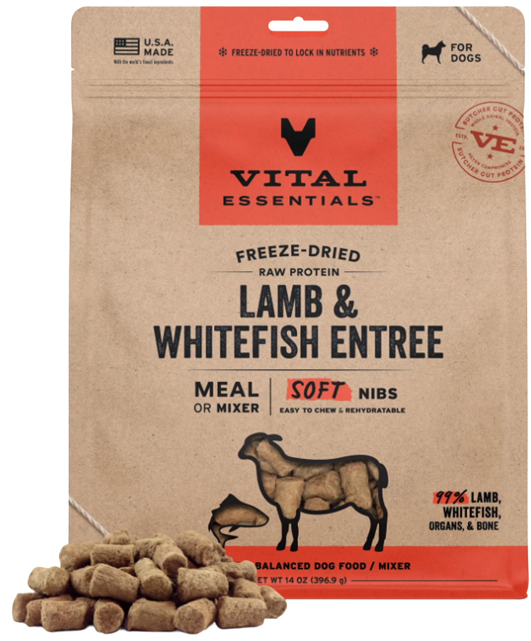 Vital Essentials Lamb & Whitefish Entree & Mixer Soft Nibs, 14oz
