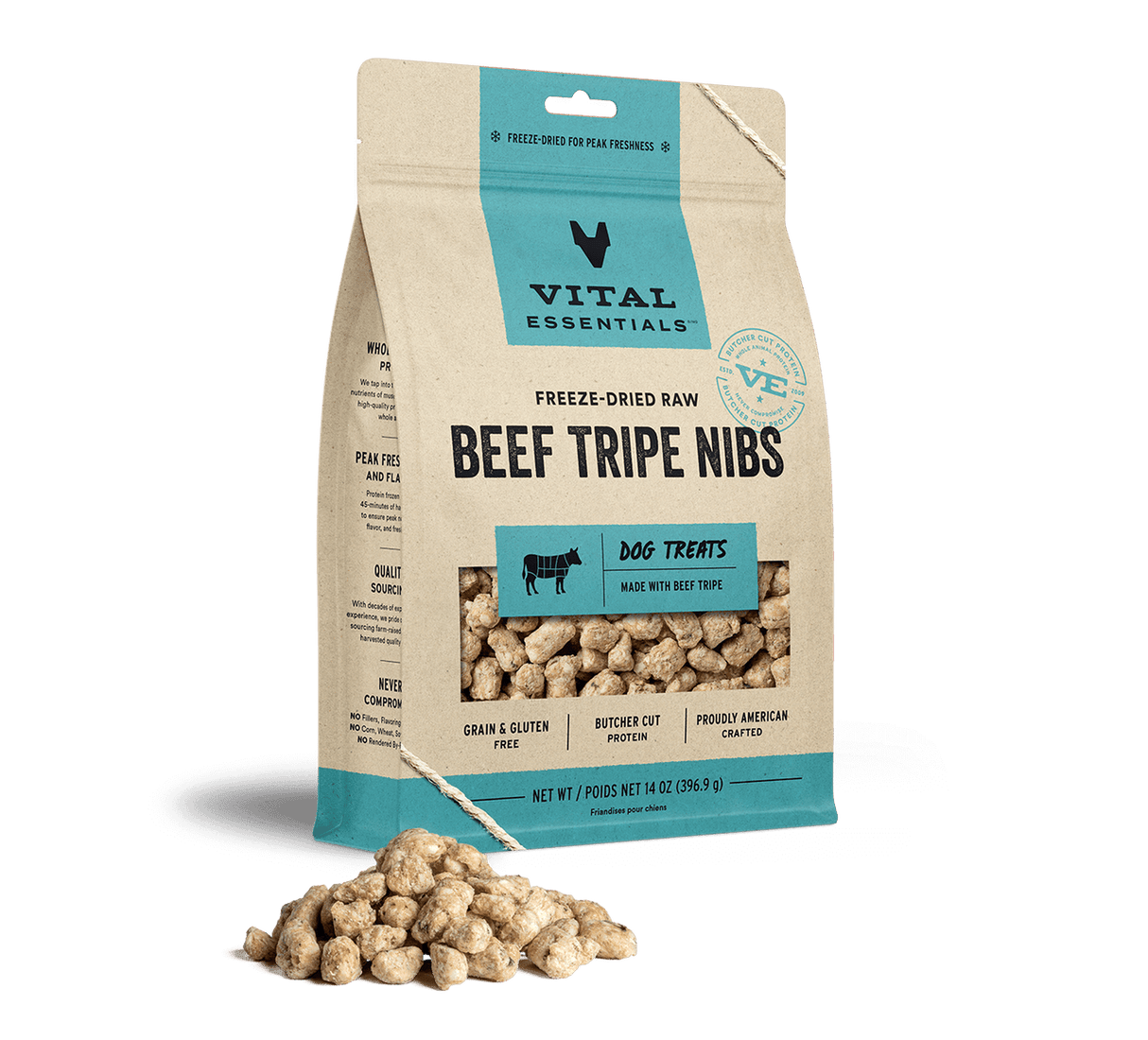 Vital Essentials Dog Freeze Dried Beef Tripe Nibs Treats, 14oz