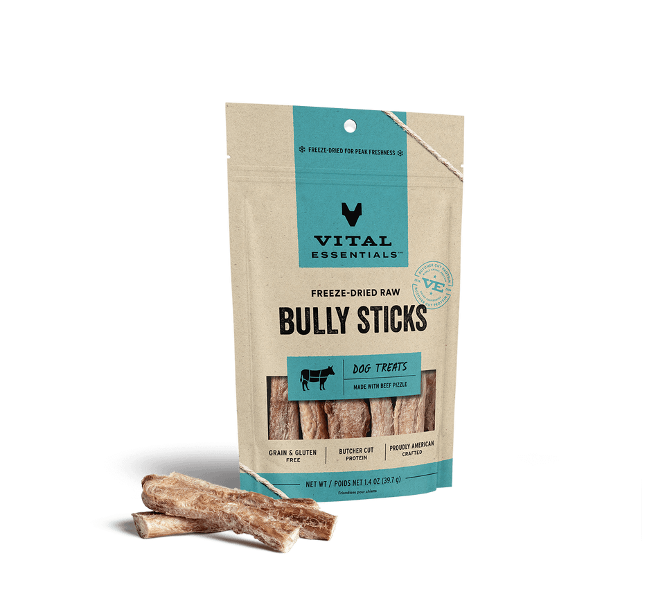 Vital Essentials Freeze Dried Bully Stick  Dog Treats, 1.4oz