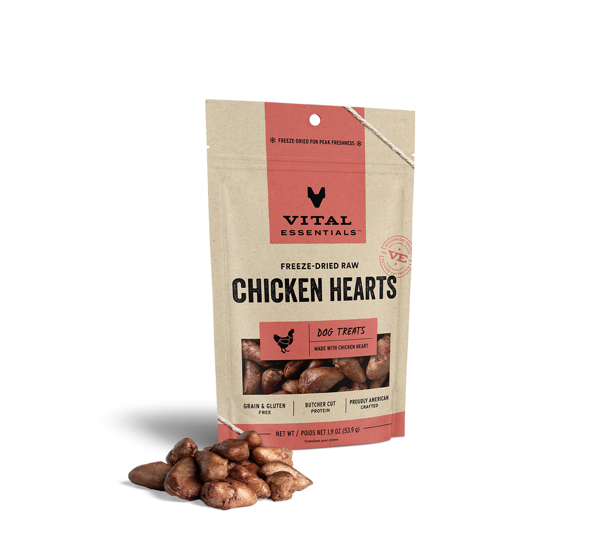 Vital Essentials Freeze Dried Chicken Hearts Dog Treats, 1.9oz