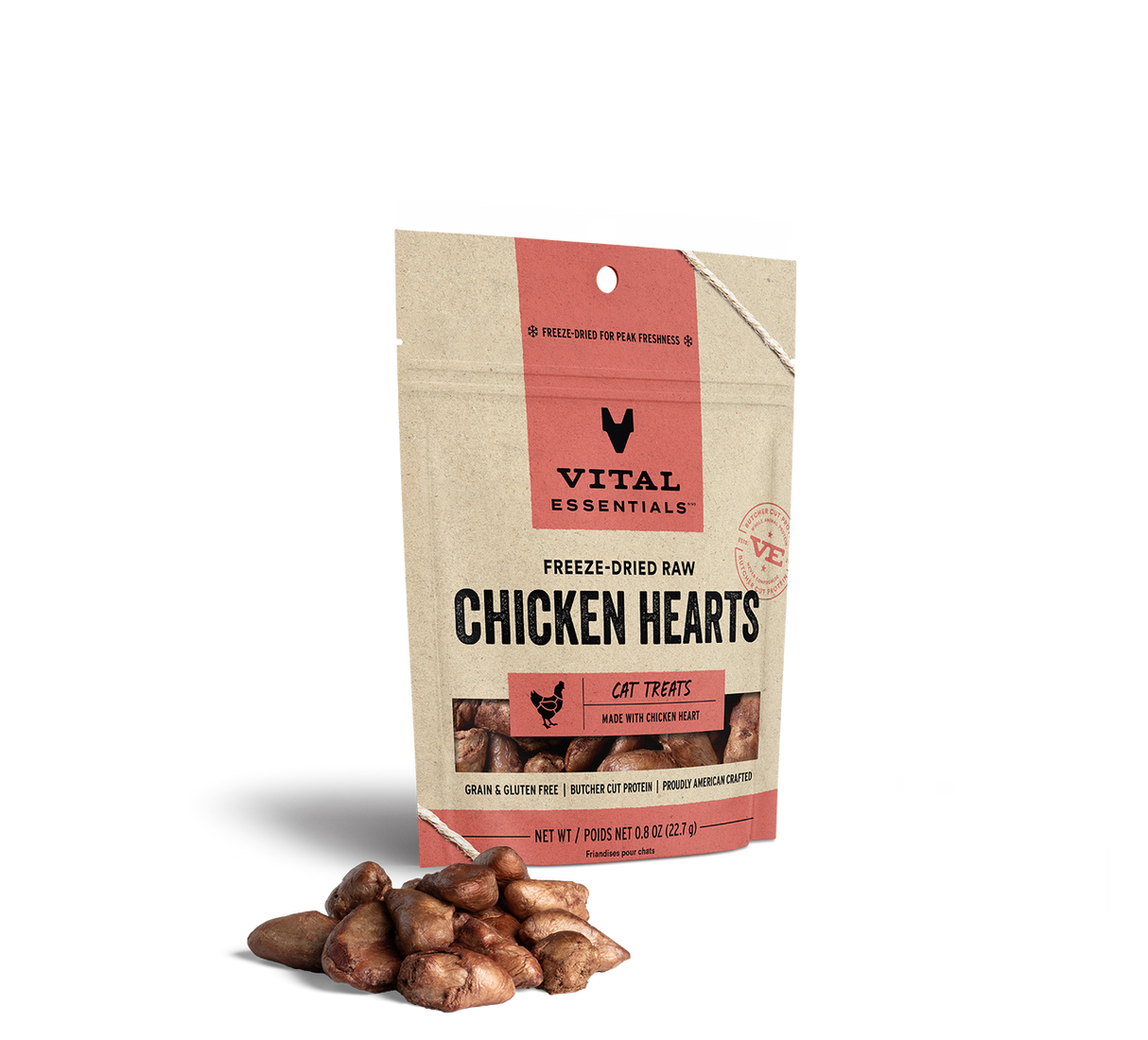 Vital Essentials Freeze-Dried Chicken Hearts Cat Treats, 0.8oz