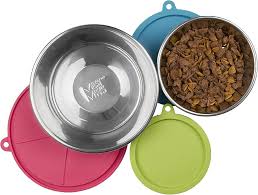 Messy Mutts 6pc Bowl w/Lid Box Set, 3 x LG Bowls (1.5 Cups) & Lids (Green, Blue, Watermelon)