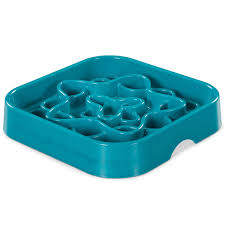 Messy Mutts Interactive Square Slow Feeder, Blue, 2 cup, 8"x1"